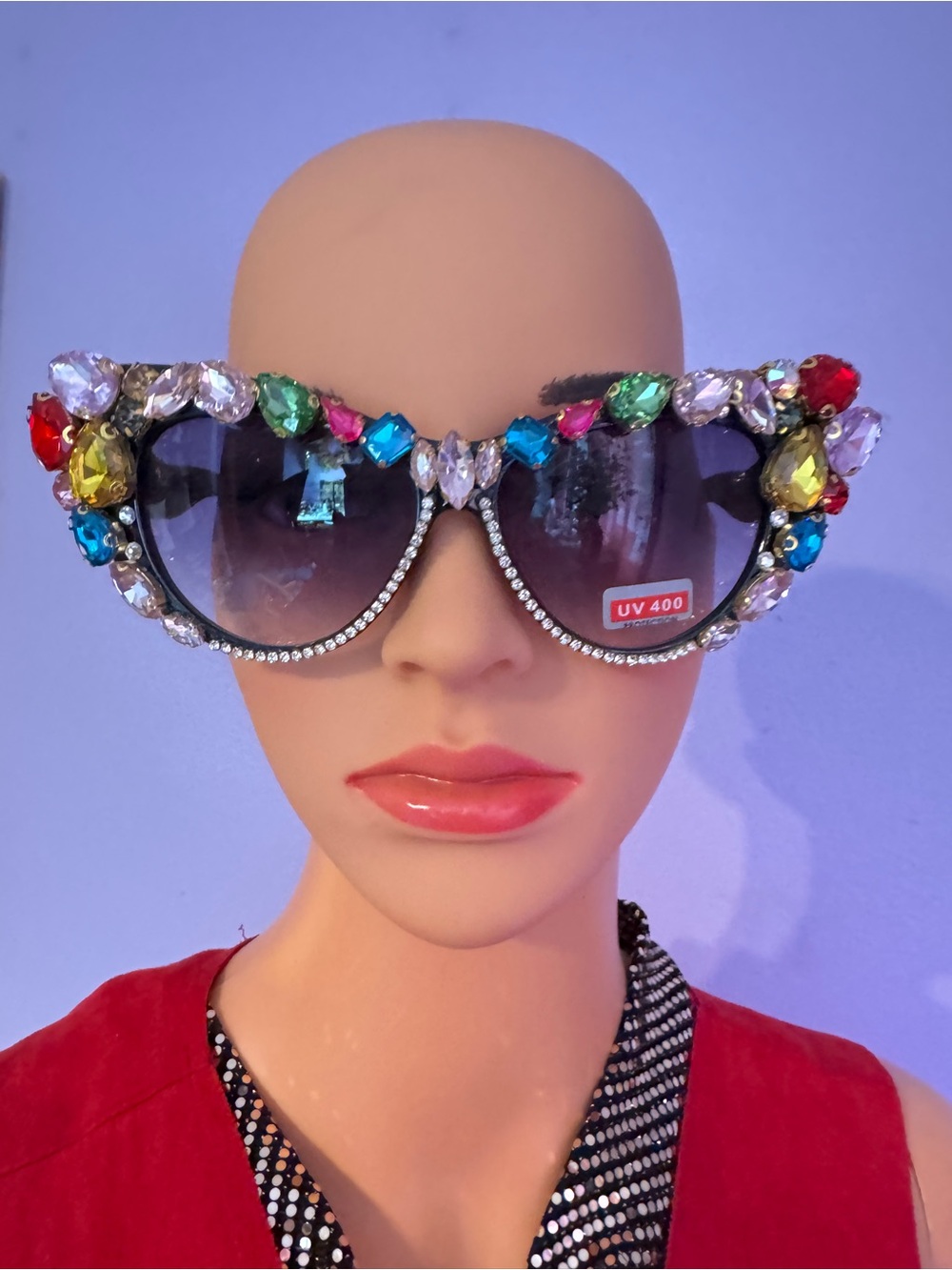 Bold Multicolor Crystal Embellished Cat Eye Sunglasses - Picture 4 of 7